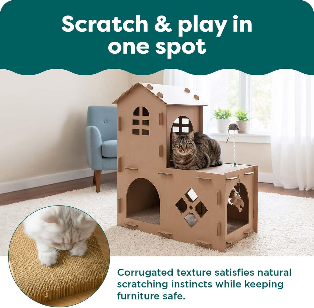Cat Scratchers with Catnip - Tiger Tough Multi-Level Cat House Scratcher Playgrounds, Classic Reversible Scratching Board, Interactive Busy Box Toy Scratcher, and More