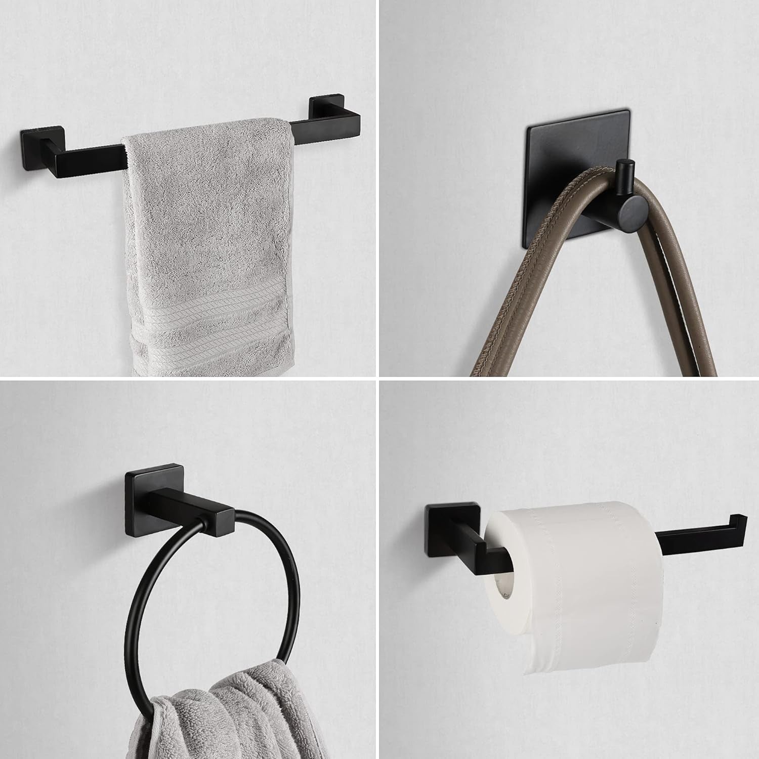 Bathroom Hardware Set, 10 Piece Black Stainless Steel Bathroom Towel Rack Set Wall Mount Towel Bar Set Include 22'' Hand Towel Bar, 17'' Towel Holder, Toilet Paper Holder, Towel Ring, 5 Hook