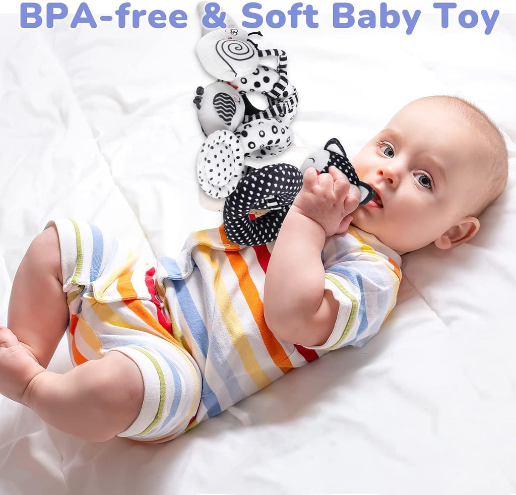 High Contrast Baby Spiral Plush Toys - Black and White Sensory Car Seat and Stroller Toys for Infants Aged 0-12 Months