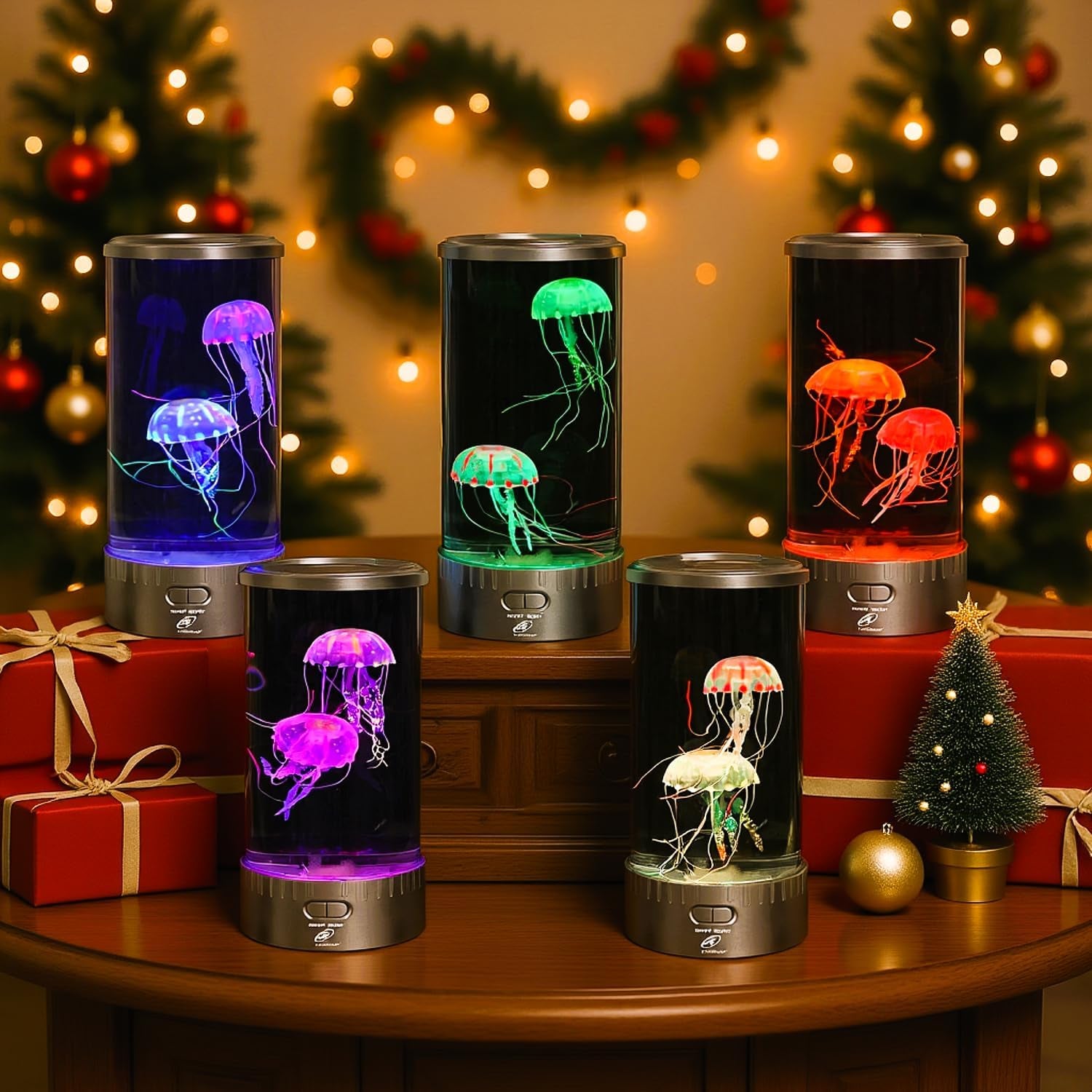 Large round LED Jellyfish Lamp – 18 Leds with Vibrant Color-Changing Effects – the Ultimate Sensory Fake Aquarium for Decoration, Autism, ADHD, Stress & Anxiety Relief – Ideal Gift (Large)
